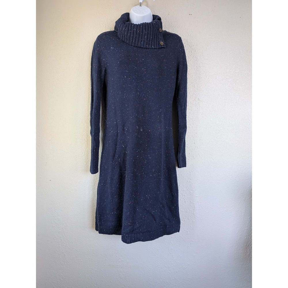 Talbots XS Blue Tweed Knit Sweater Dress Speckled Cowl Casual Office Cozy Winter